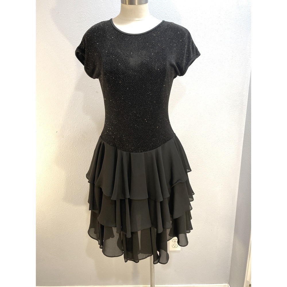 Vintage Late Edition LTD Black Rhinestone Tiered Ruffle Cocktail Party Dress‎ 6